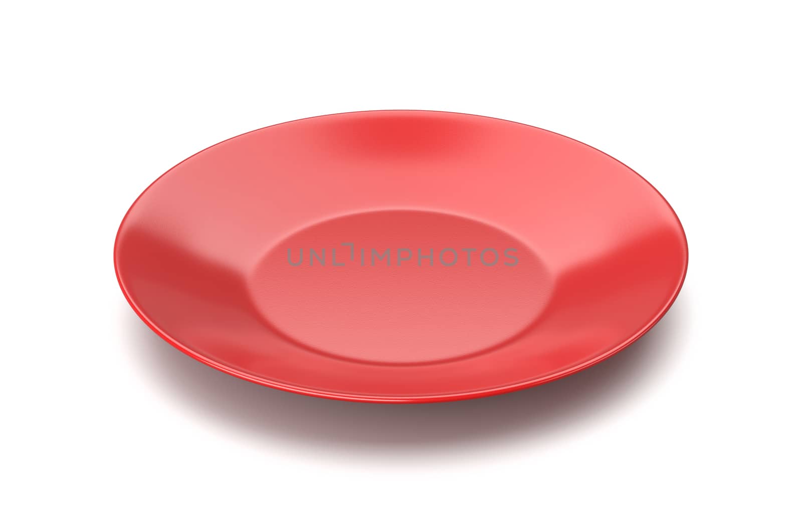 One Single Empty Red Plate Isolated on White Background 3D Illustration