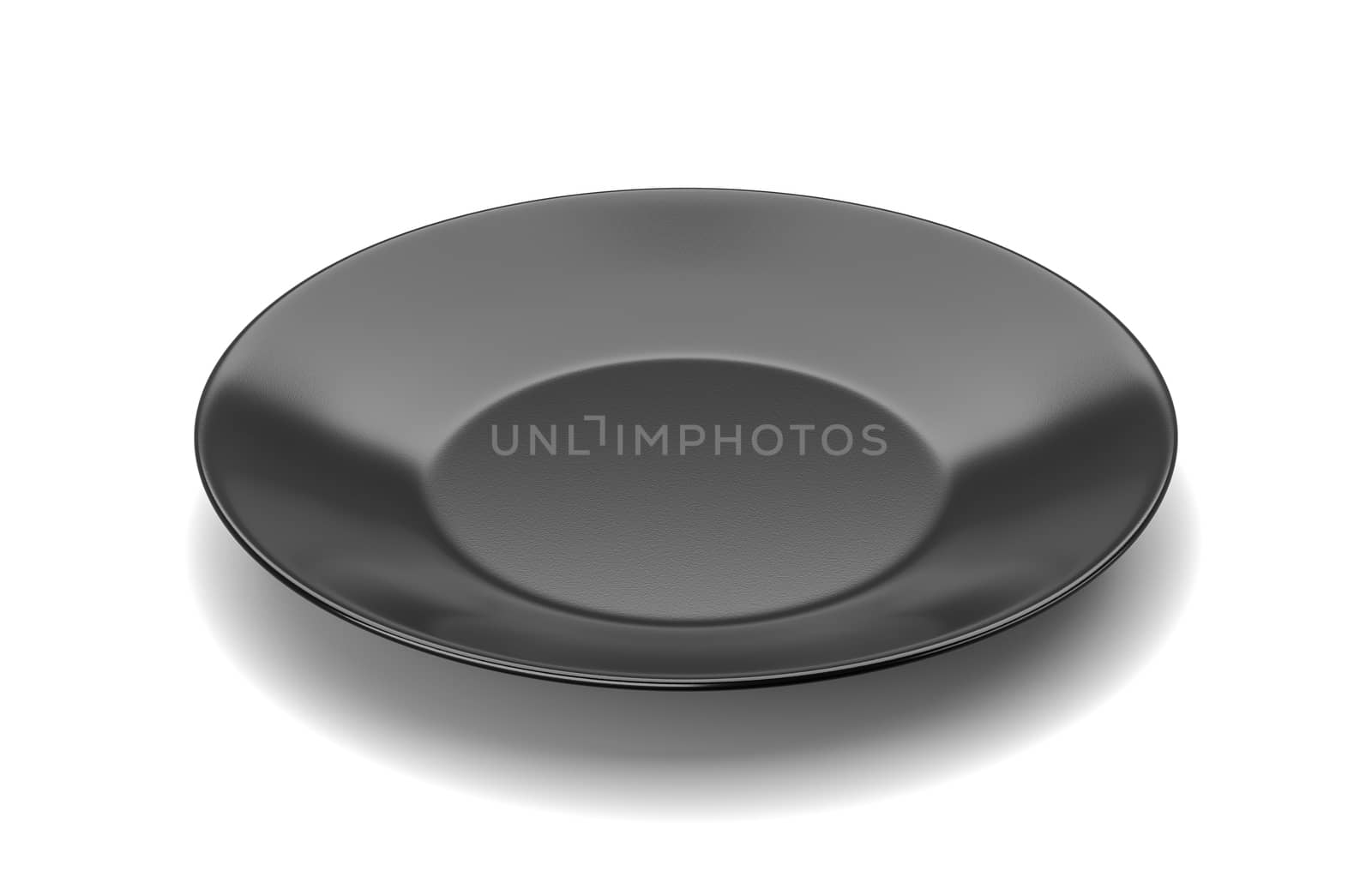 One Single Empty Black Plate Isolated on White Background 3D Illustration