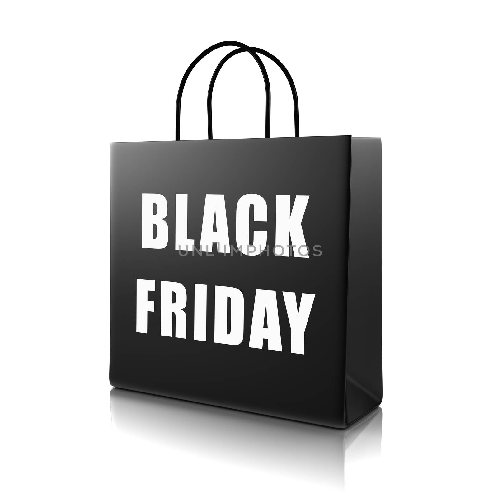 Black Shopping Bag with White Black Friday Text Isolated on White Background 3D Illustration
