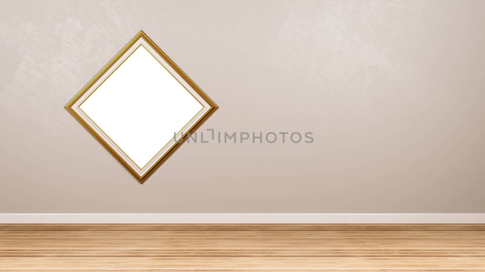 Golden Rhombus Empty Picture Frame at the Wall by make