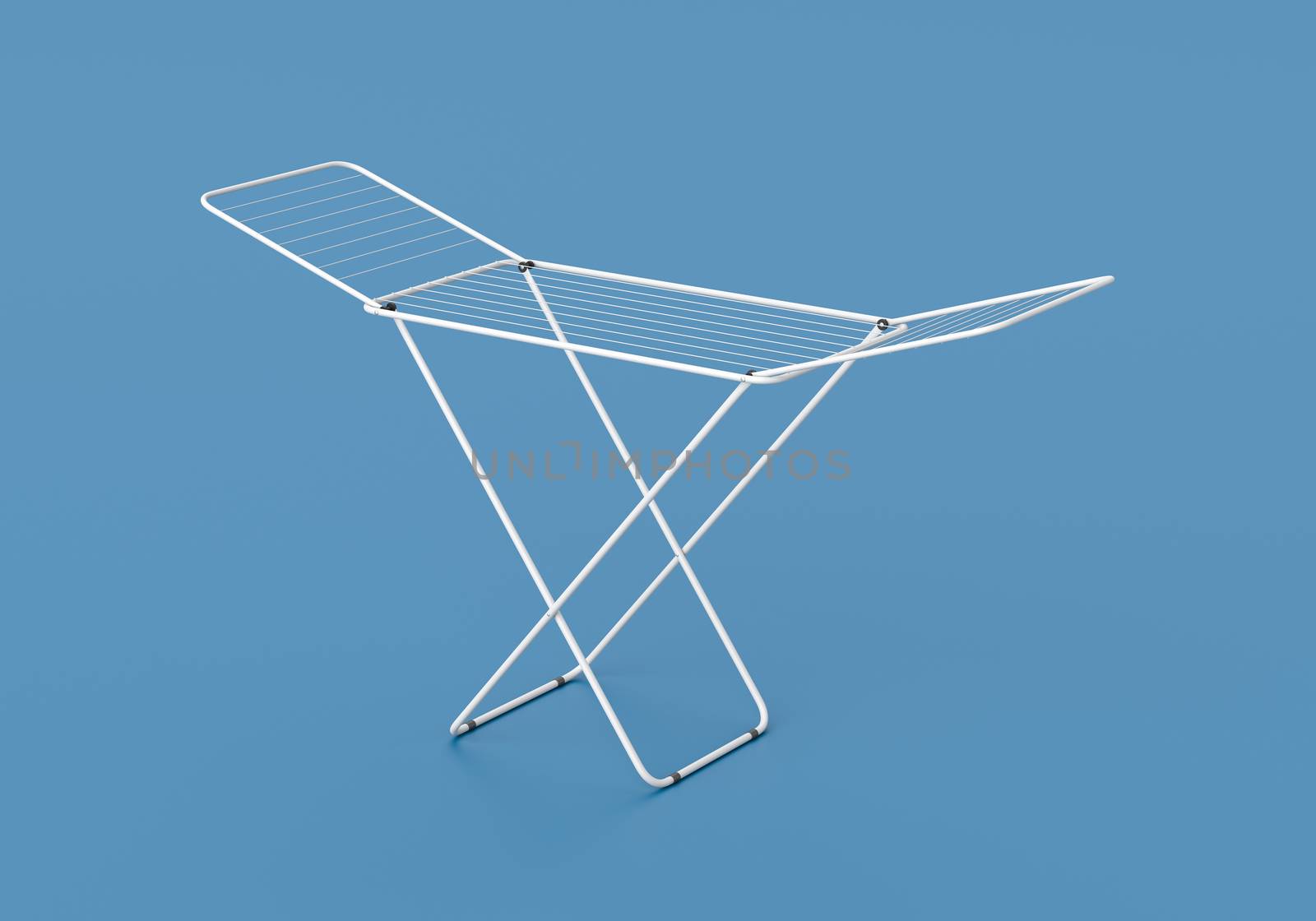 White Clothes Drying Rack on Blue Background 3D Illustration