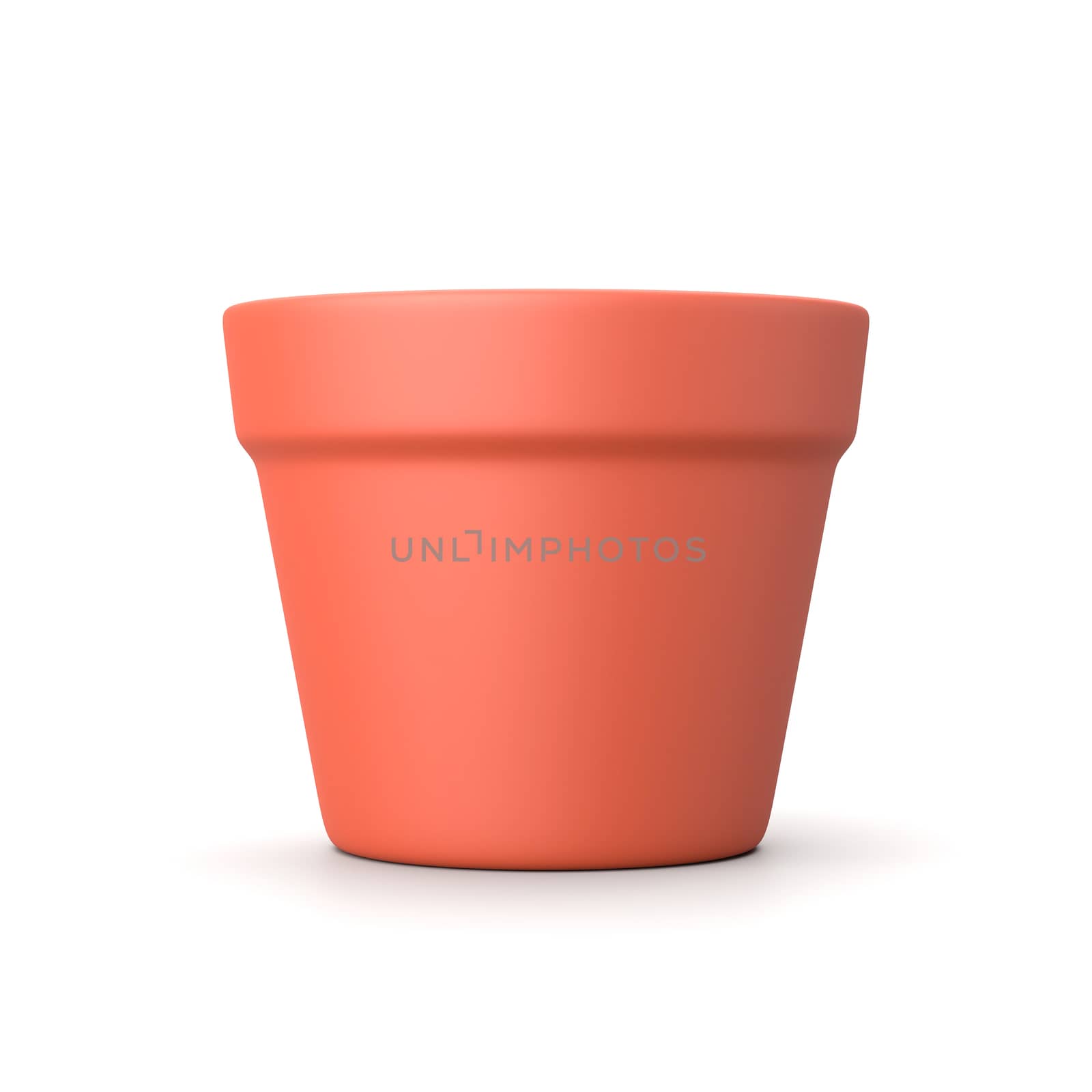 One Single Earthenware Empty Flowerpot Isolated on White Background 3D Illustration