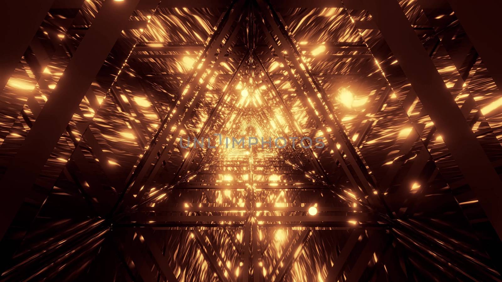 abstract galaxy reflection triangle glass tunnel design with flying glowiong spheres particles 3d illustration wallpaper background by tunnelmotions