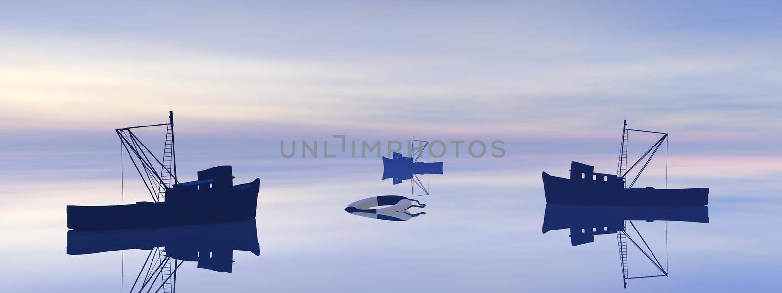view on fishing boats with a very nice view - 3d rendering by mariephotos