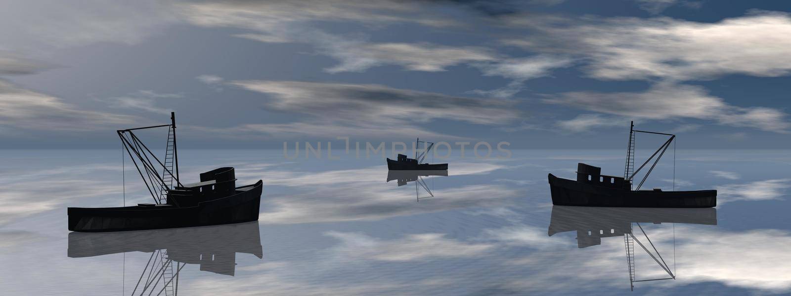 view on fishing boats with a very nice view - 3d rendering by mariephotos