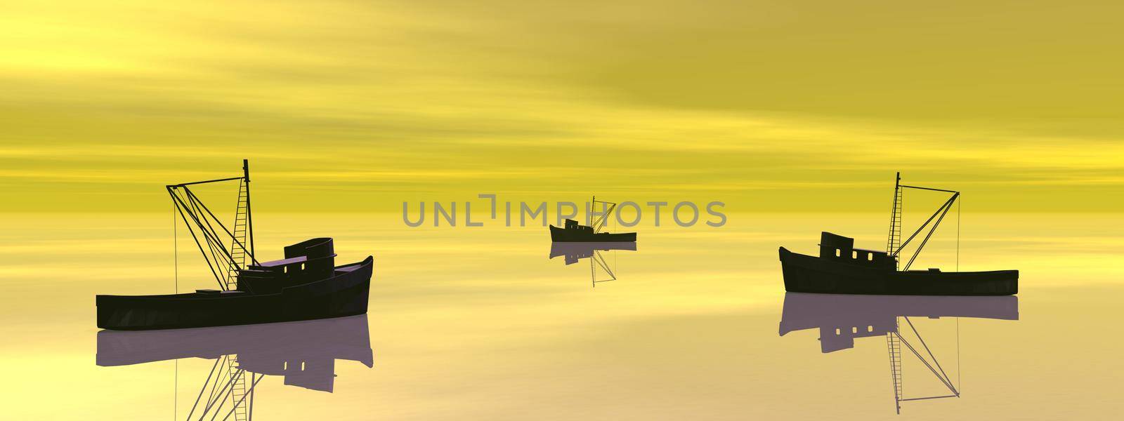 view on fishing boats with a very nice view - 3d rendering by mariephotos