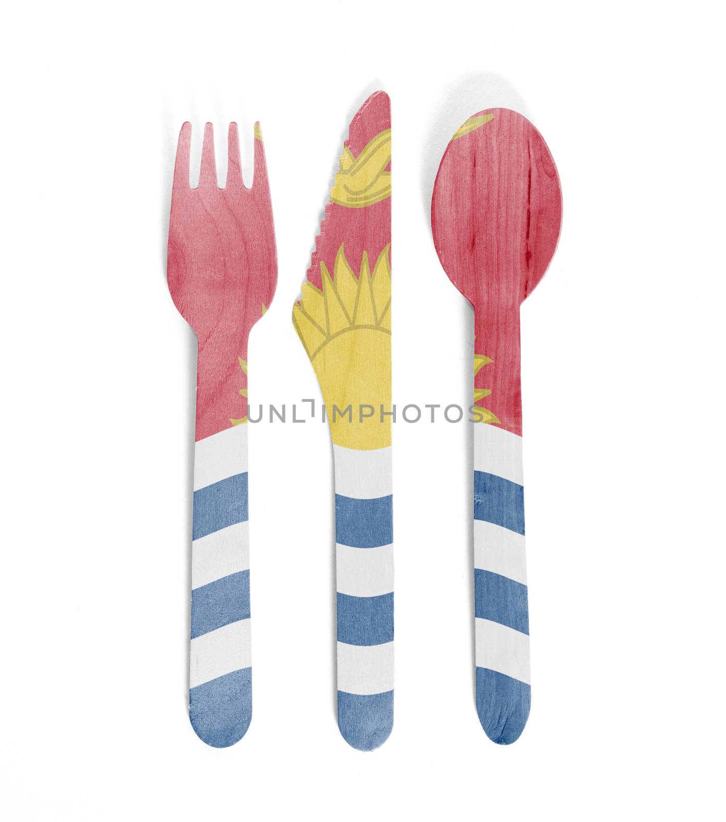 Eco friendly wooden cutlery - Plastic free concept - Isolated - Flag of Kiribati