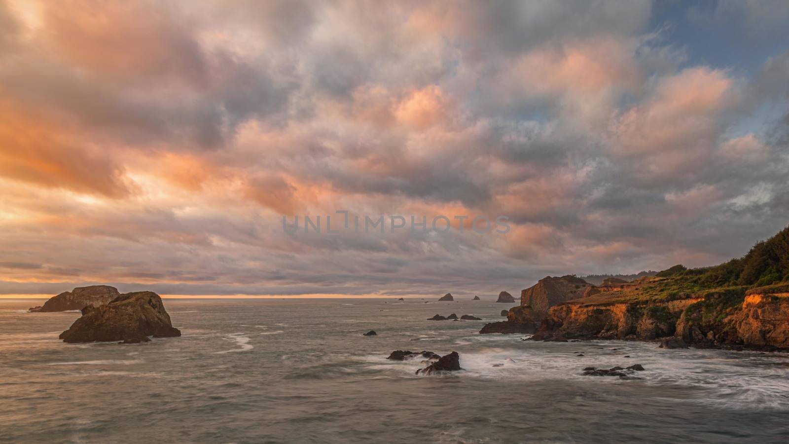 A dramatic and colorful seascape at a northern California beach.