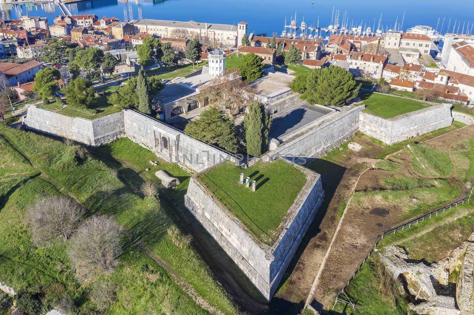 An aerial view of Venetian Fortress in Pula, Istria, Croatia,  by sewer12