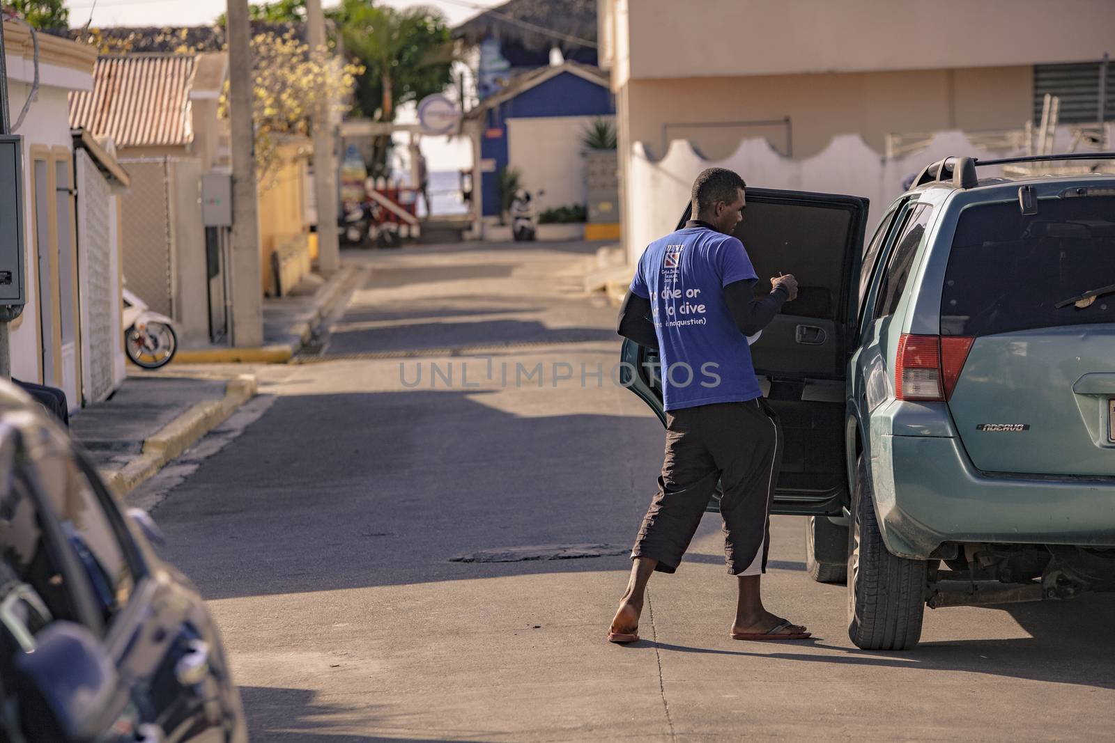 BAYAHIBE, DOMINICAN REPUBLIC 23 DECEMBER 2019: Bayahibe people on street