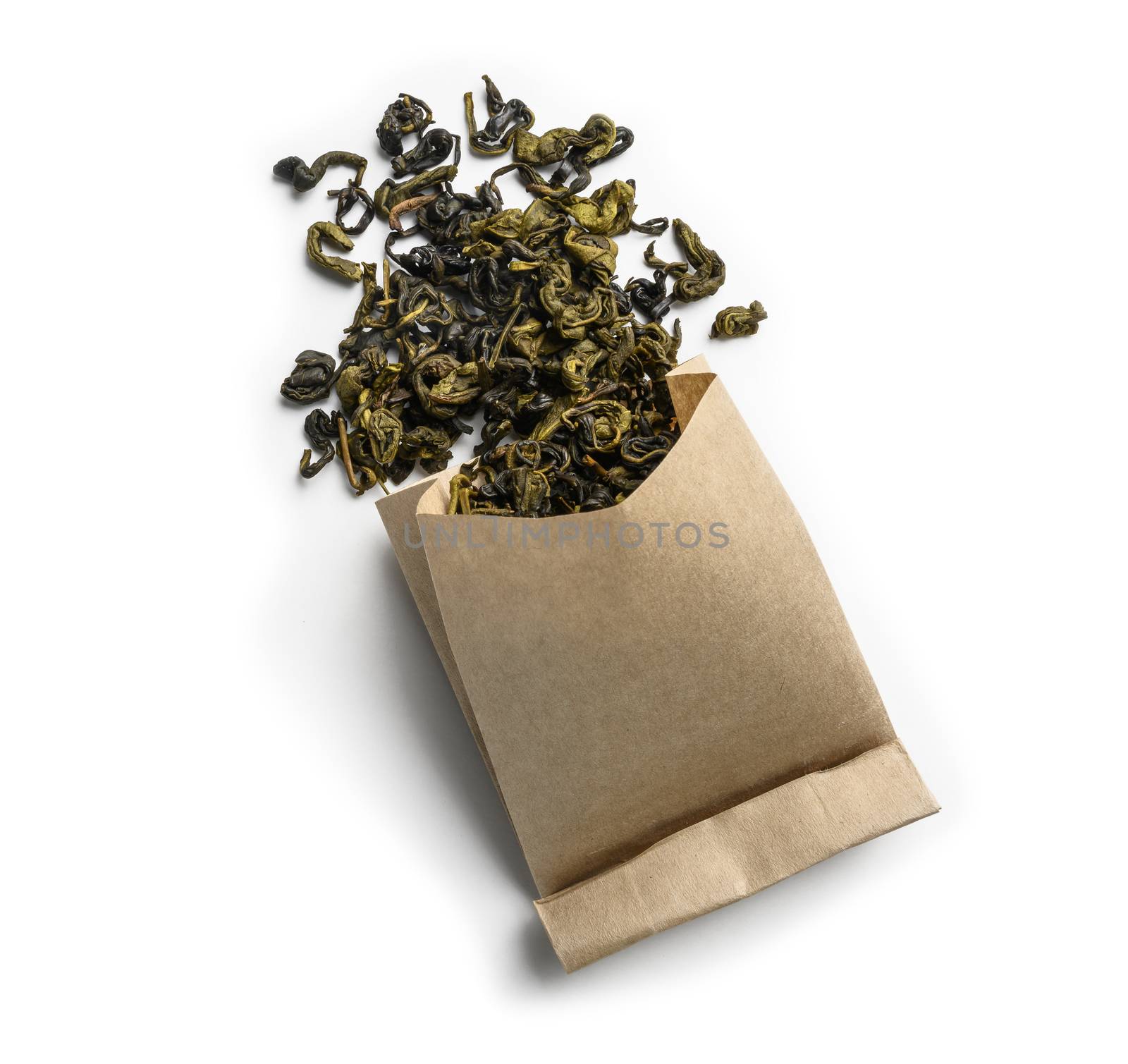 Green tea top view on white background.
