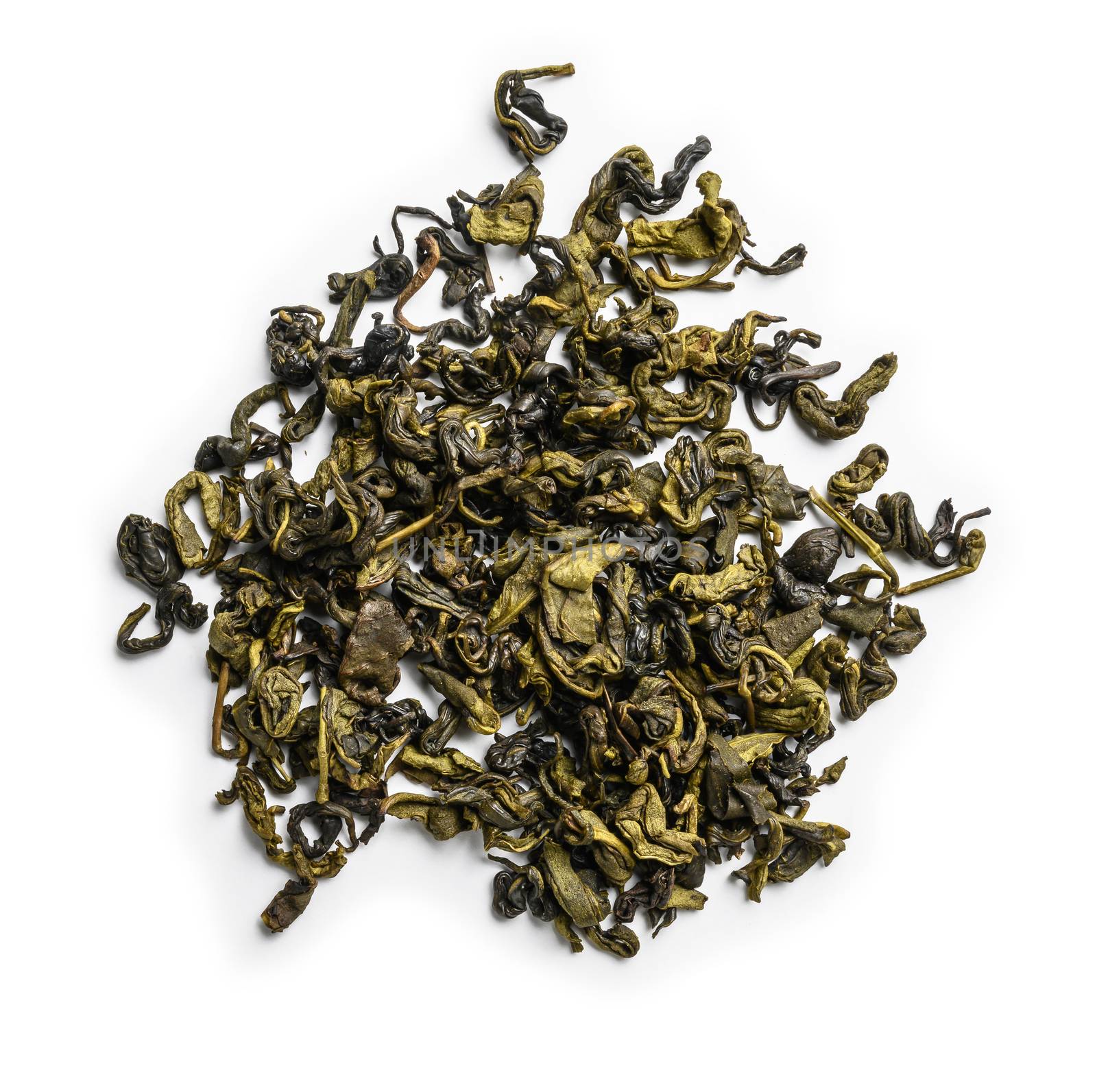 Green tea top view on white background.