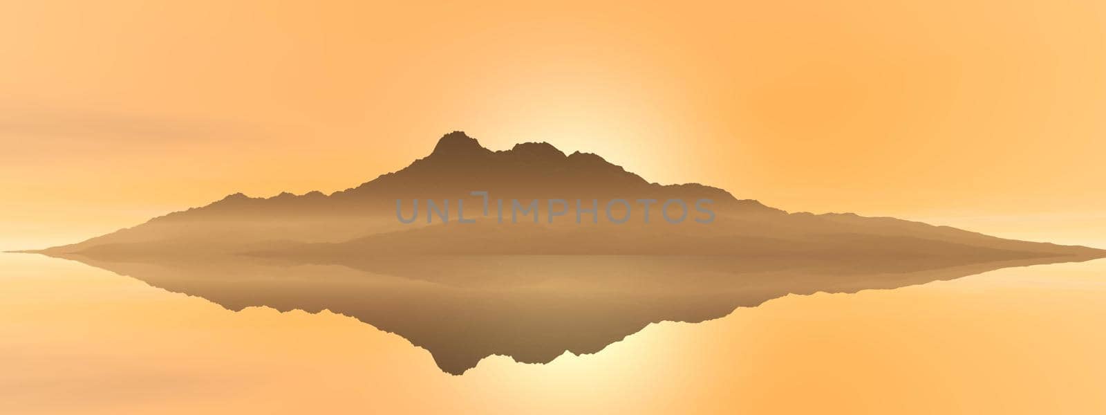 beautiful view of a mountain mirrored on a lake - 3d rendering by mariephotos