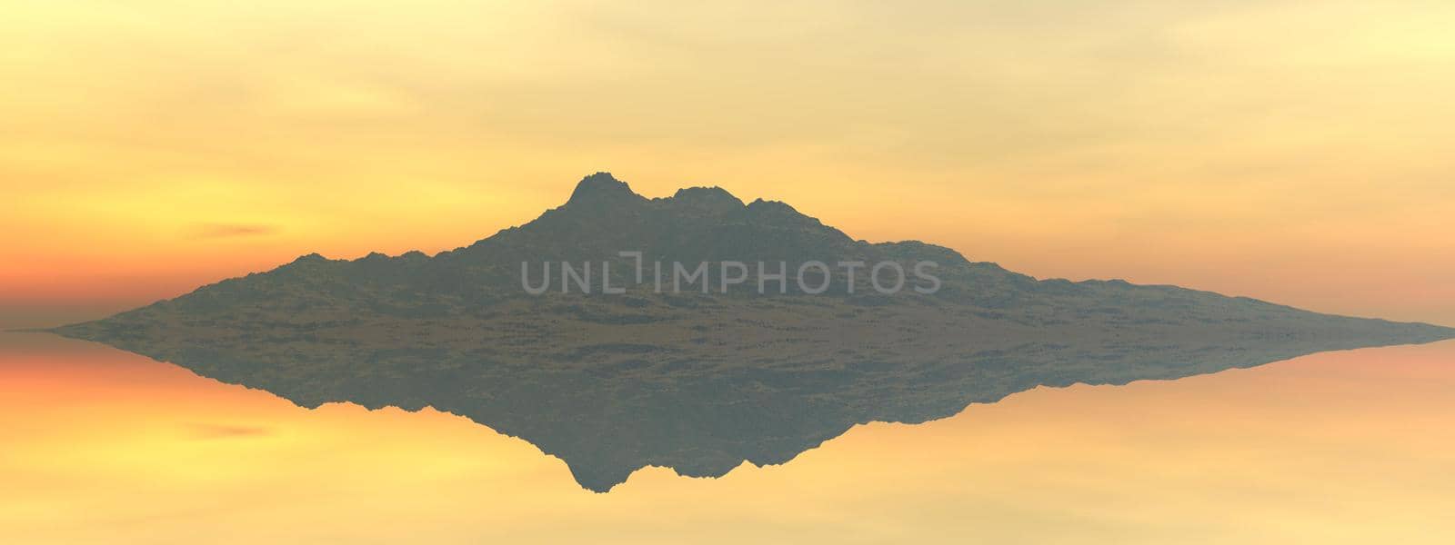 beautiful view of a mountain mirrored on a lake and sky - 3d rendering