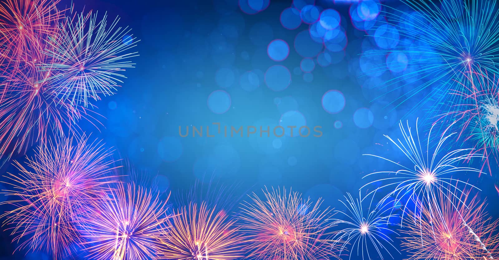 Abstract  Background With Fireworks.Background of new years day celebration Many colorful