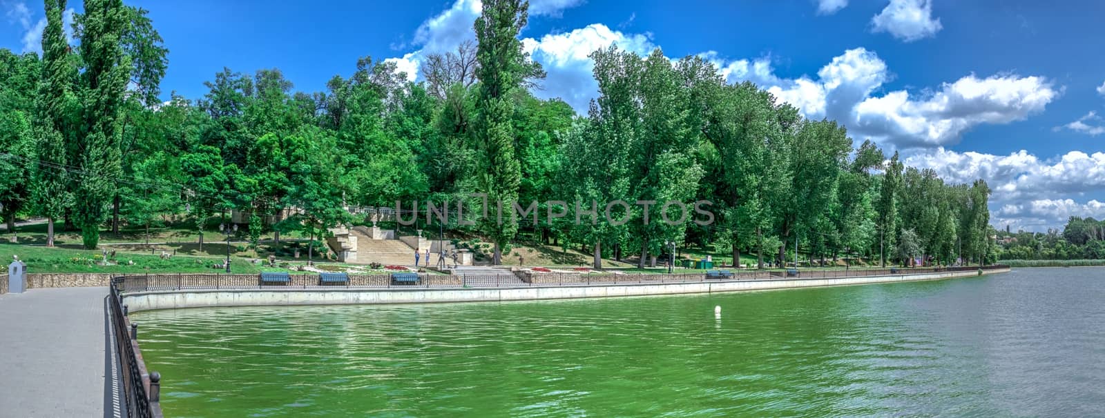 Chisinau, Moldova – 06.28.2019. Embankment of Valea Morilor Lake in Chisinau, Moldova, on a sunny summer day