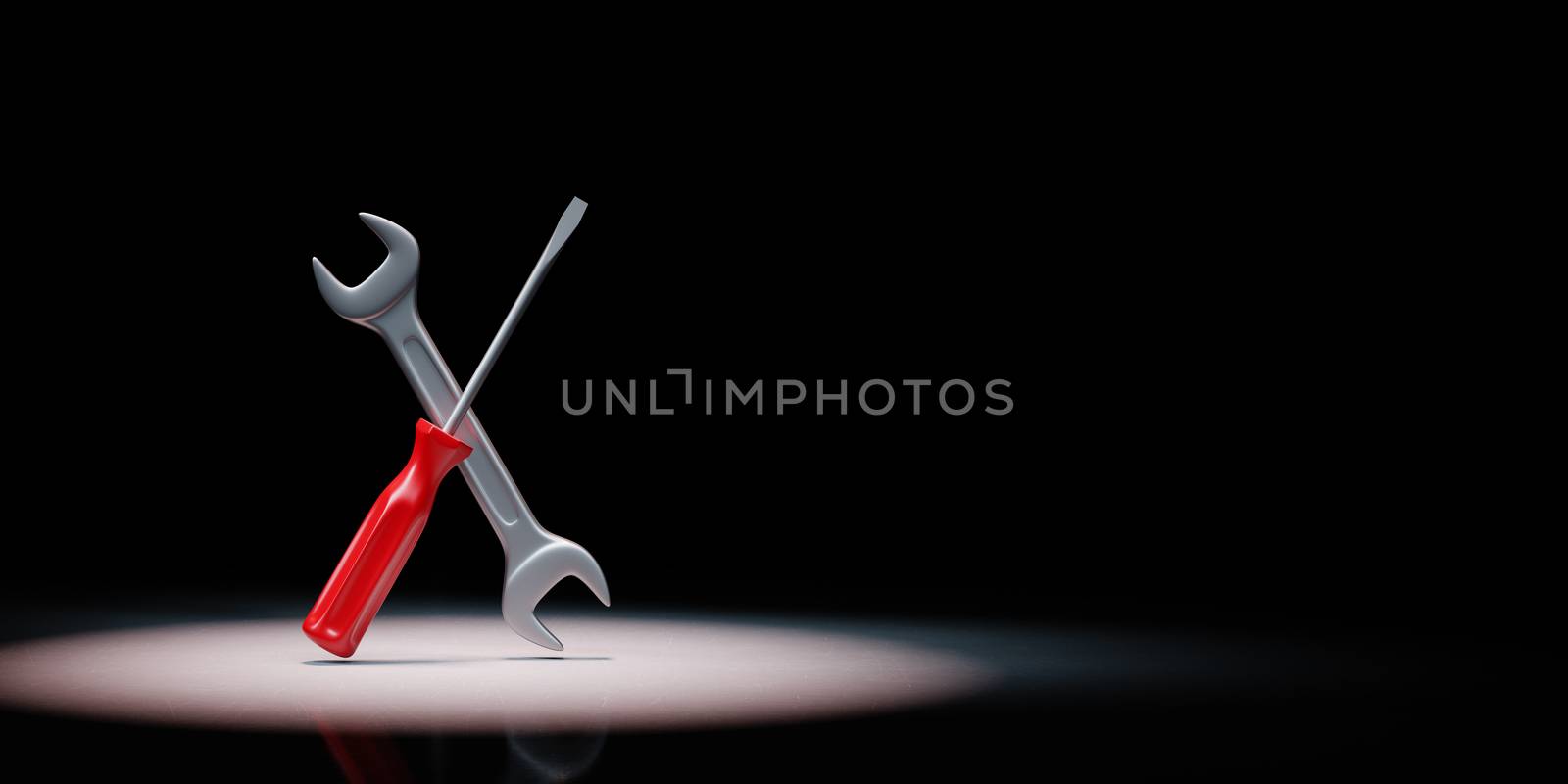 Work Tools Spotlighted on Black Background with Copy Space 3D Illustration