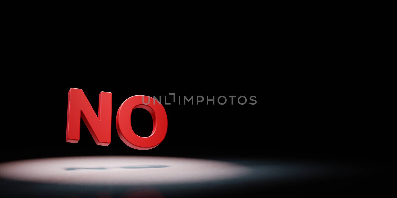 No Red Text Spotlighted on Black Background with Copy Space 3D Illustration