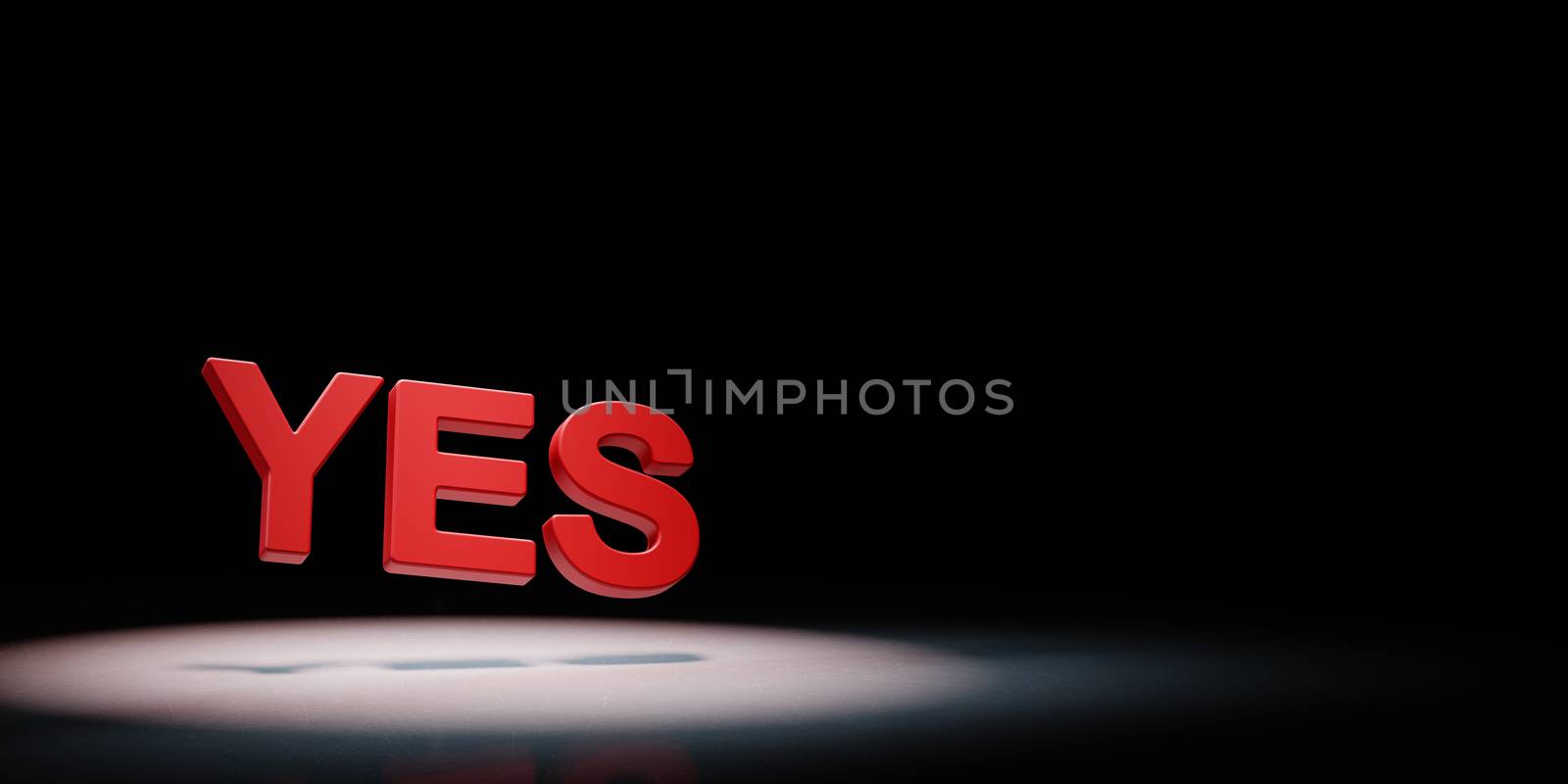 Yes Red Text Spotlighted on Black Background with Copy Space 3D Illustration