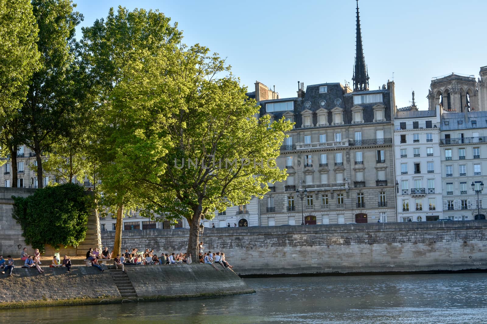 visit of Paris, Seine quay and Eiffel tower, walk in the parks of the capital of France in summer