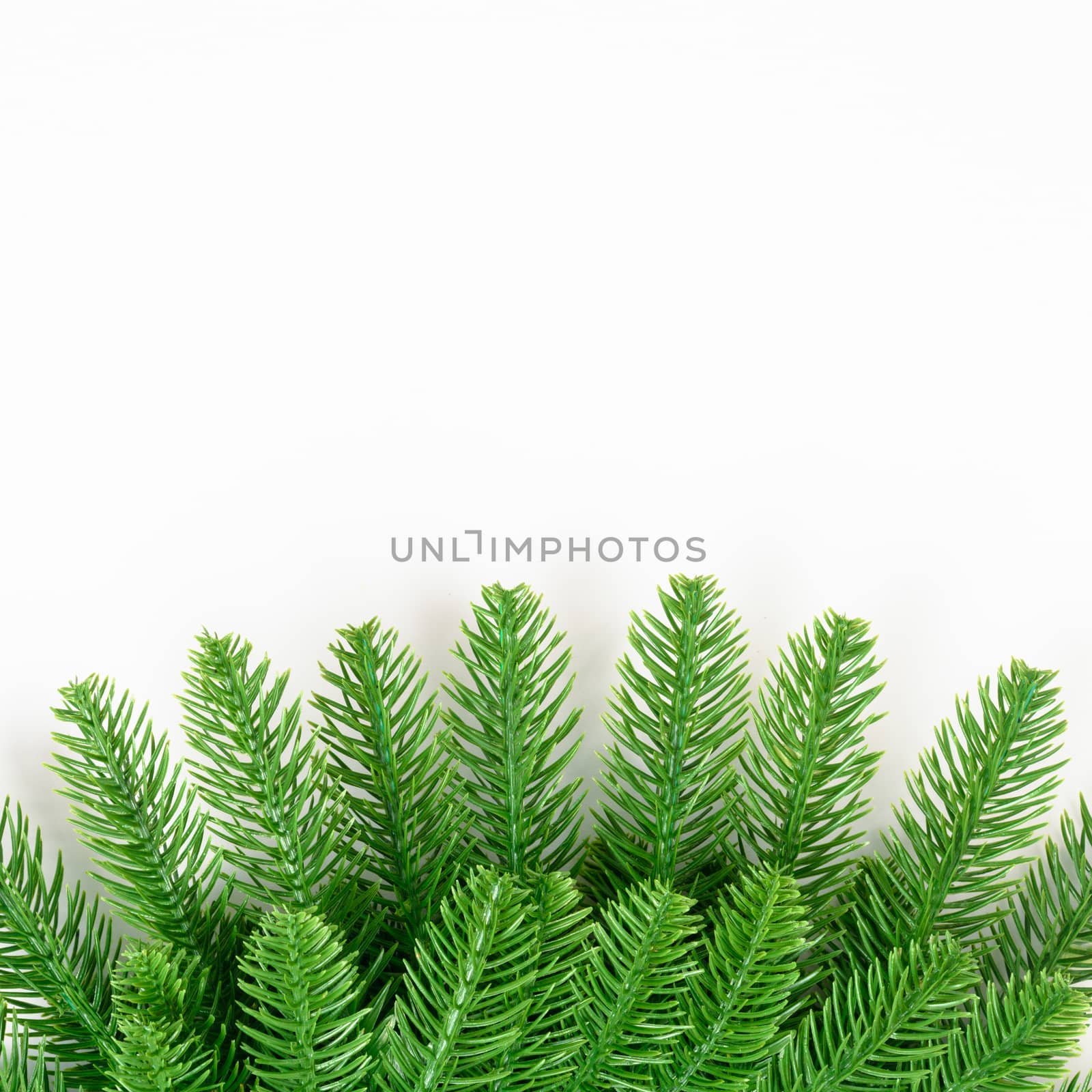 Happy new year or christmas day top view decorative fir tree on white background with copy space for your text