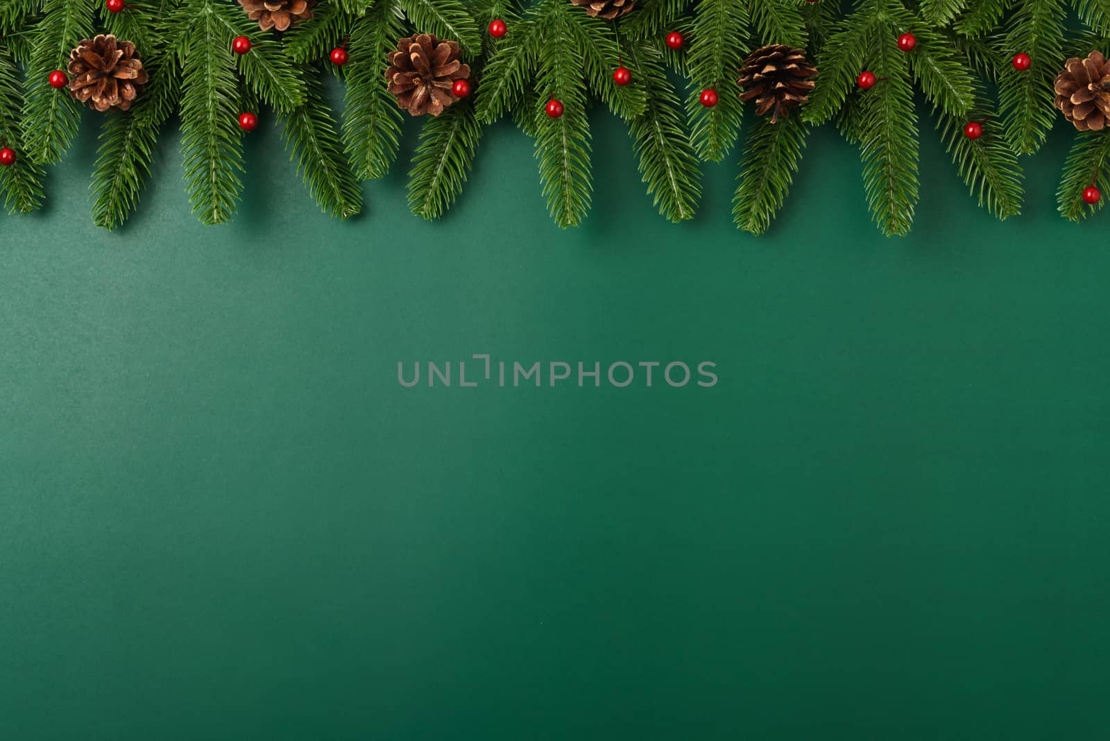 Happy new year, christmas day concept top view flat lay fir tree by Sorapop