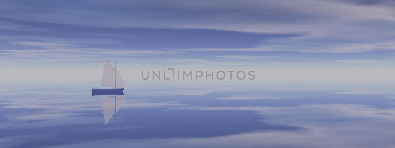 a very beautiful sailboat on the sea with a very beautiful landscape and sky - 3d rendering