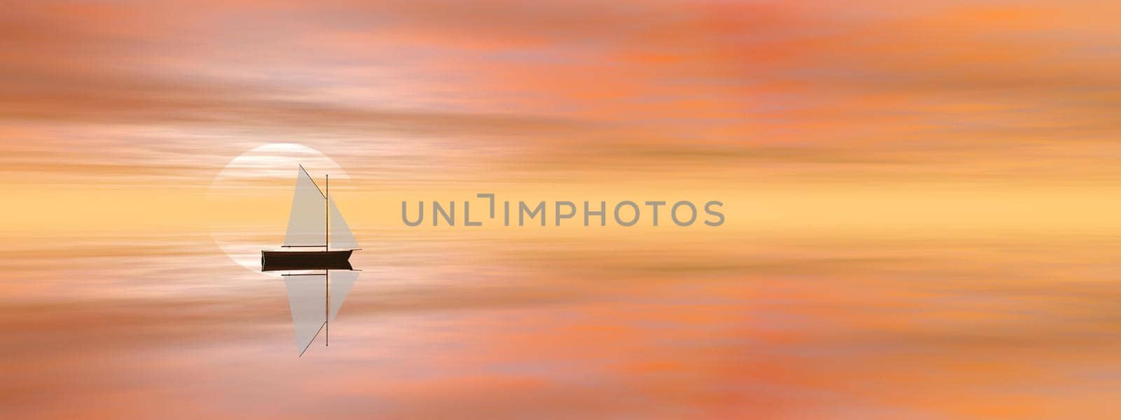 a very beautiful sailboat on the sea with a very beautiful landscape and sky - 3d rendering