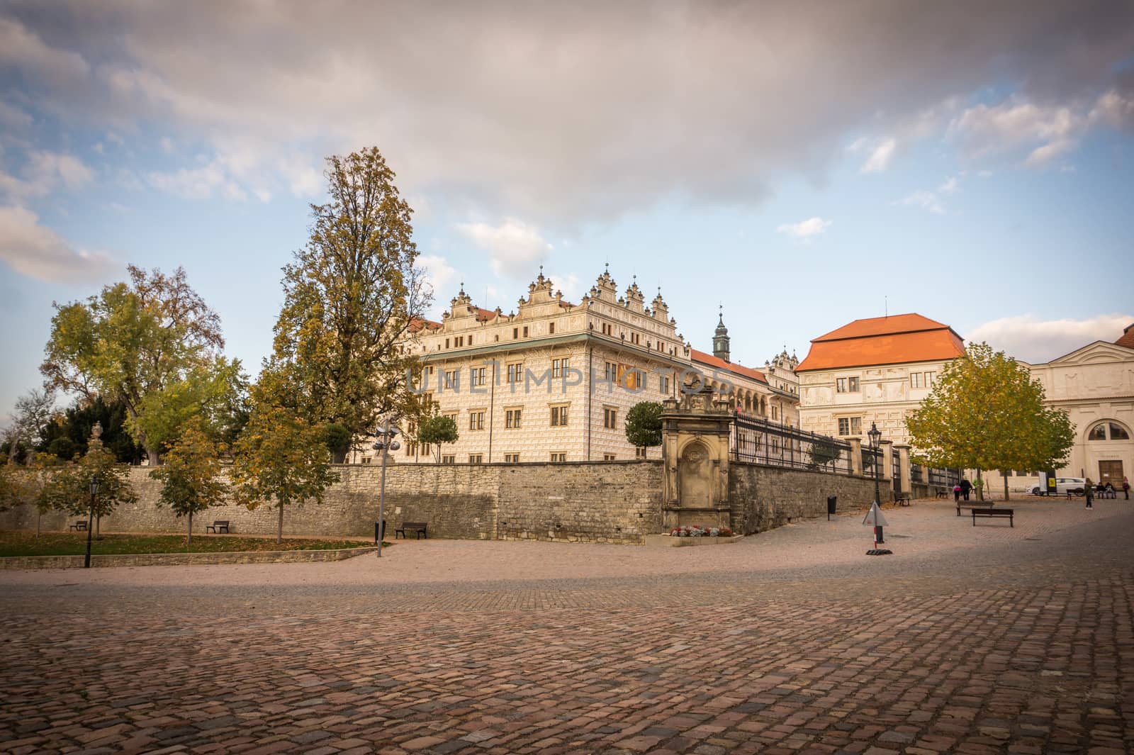 View of Litomysl Castle, one of the largest Renaissance castles in the Czech Republic. UNESCO World Heritage Site. Sunny wethe wit few clouds in the sky and square. by petrsvoboda91