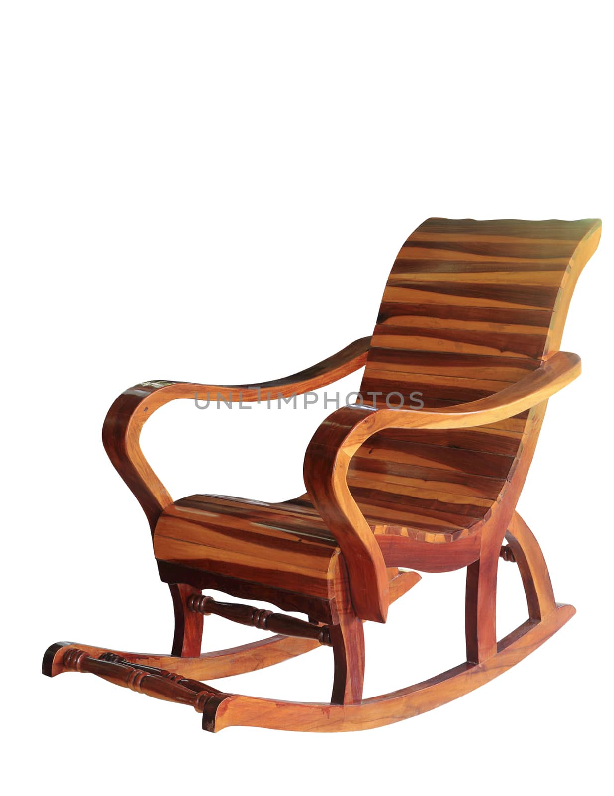 Wooden rocking chair isolated on white background, clipping path.