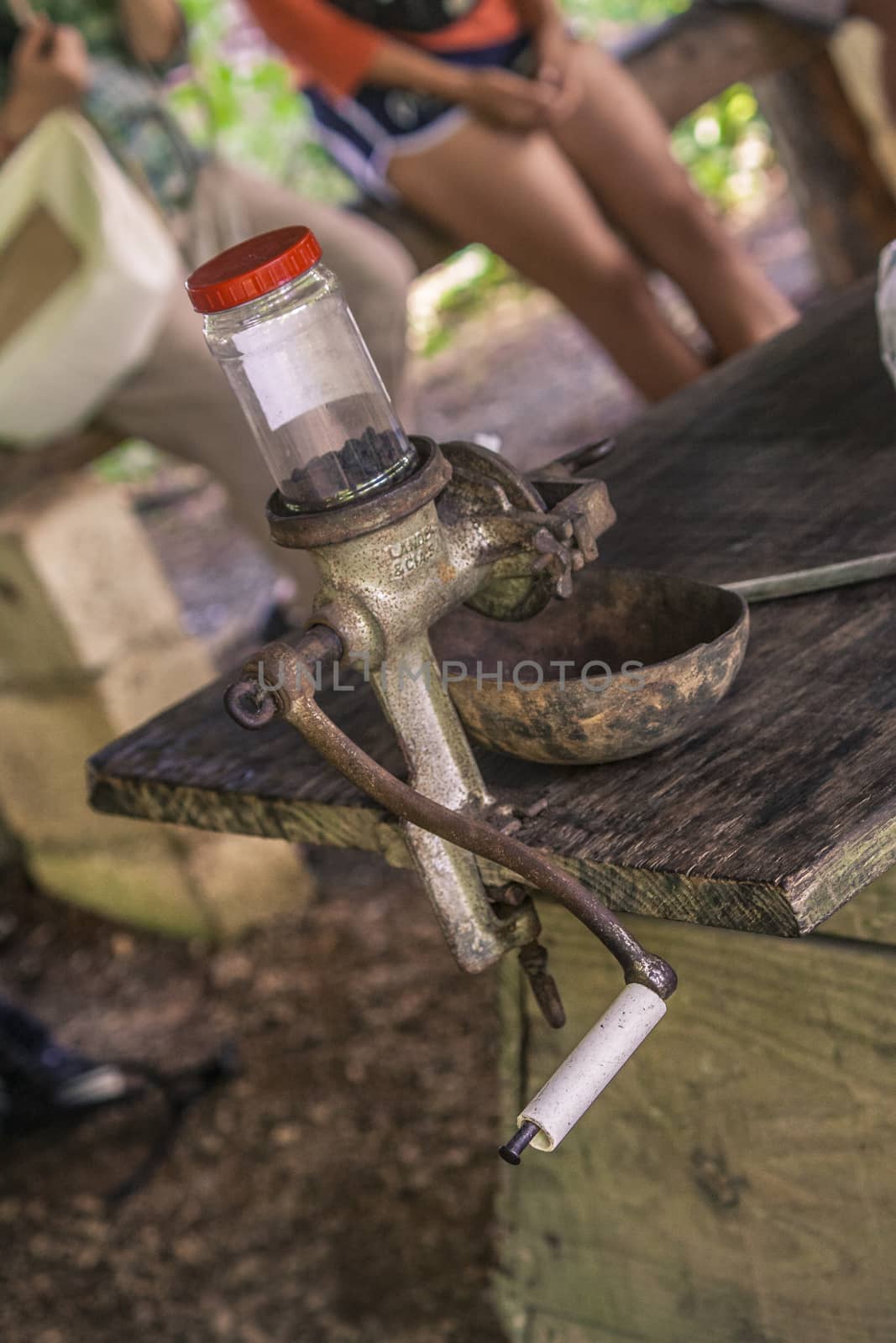 Metal vintage Coffee grinder detail used in a small production