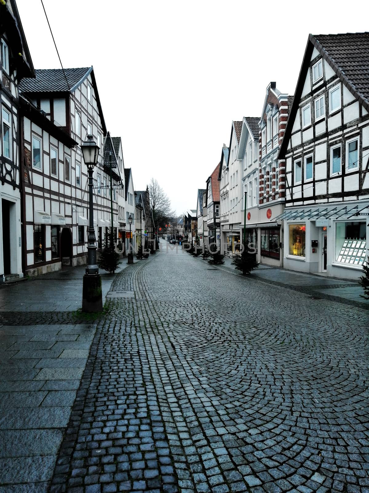 Old street with half-timbered framework in Buckeburg, Germany.