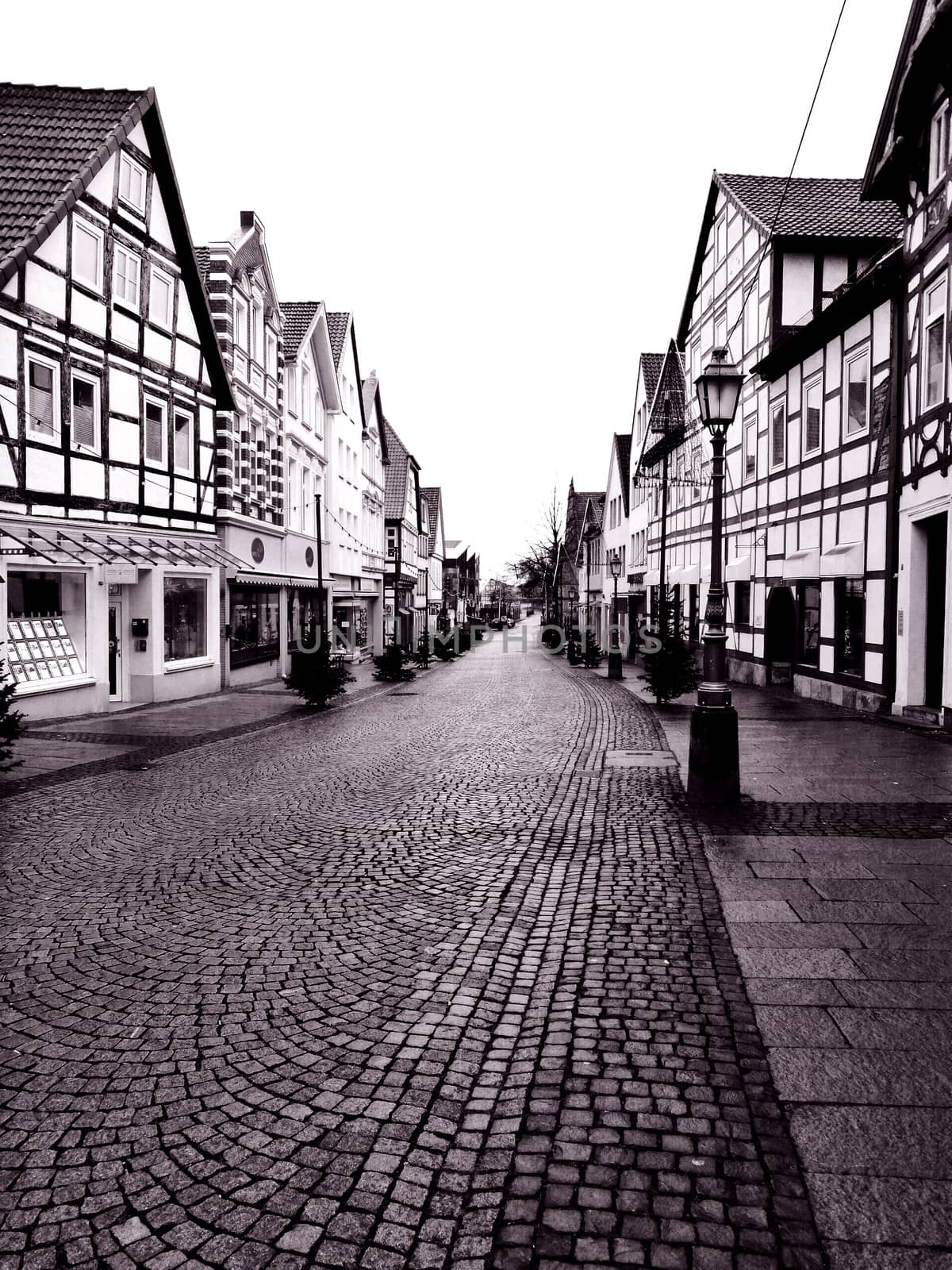 Old street with half-timbered framework in Buckeburg, Germany.