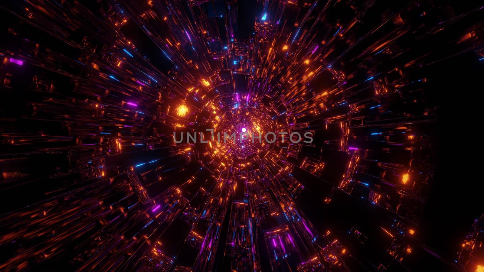creative endless abstract reflection pattern graphic artwork with glowing spheres fly through 3d illustration design background wallpaper, abstract colorful tunnel 3d rendering design,