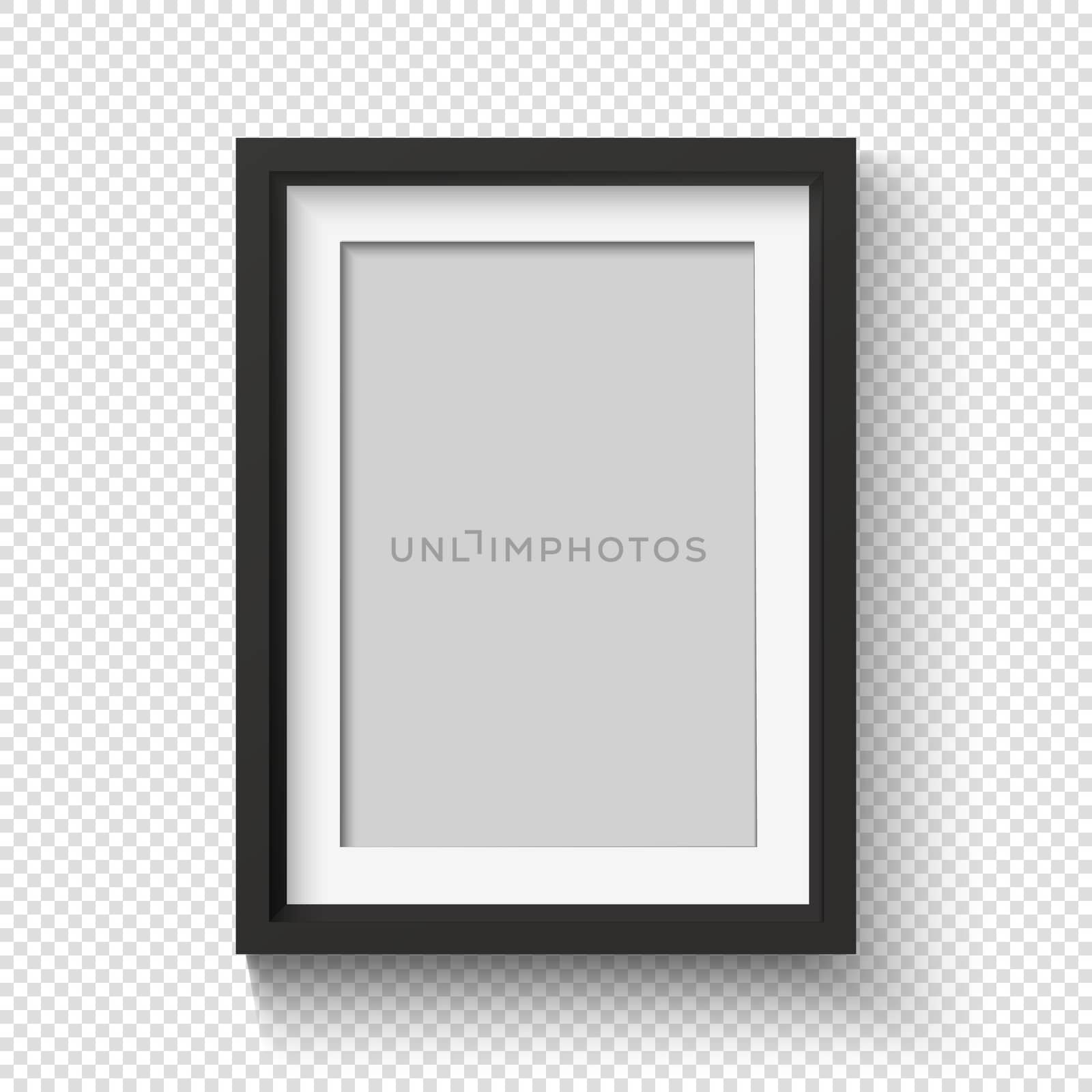 Black photo frame on wall for picture. Realistic empty simple photoframe. 3D poster with shadow. by Elena_Garder