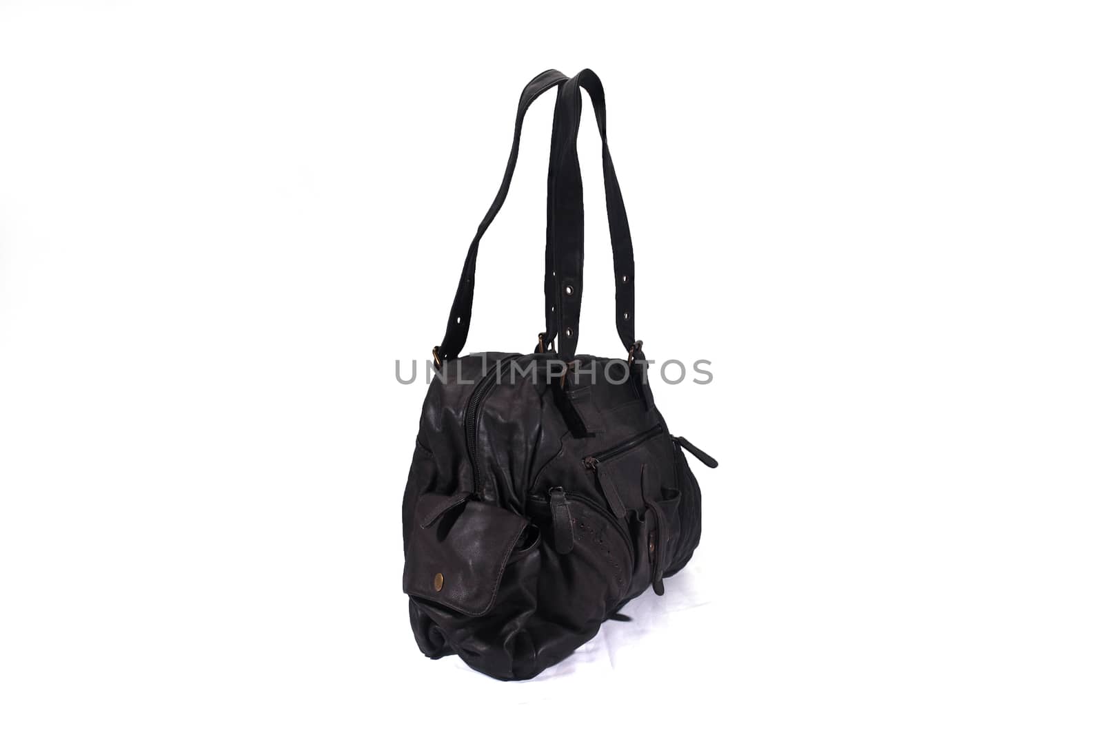 A black woman leather bag on a white background.(with Clipping Path).;