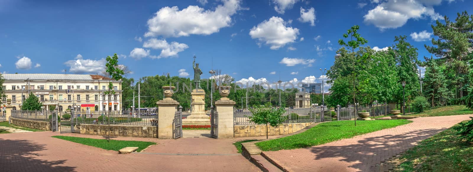 Chisinau, Moldova – 06.28.2019. Monument to Stefan cel Mare in the center of Chisinau, capital of Moldova, on a sunny summer day