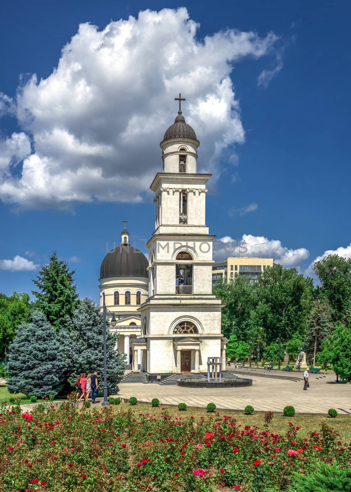 Chisinau, Moldova – 06.28.2019. Cathedral of the Nativity in the Chisinau Cathedral Park, Moldova, on a sunny summer day