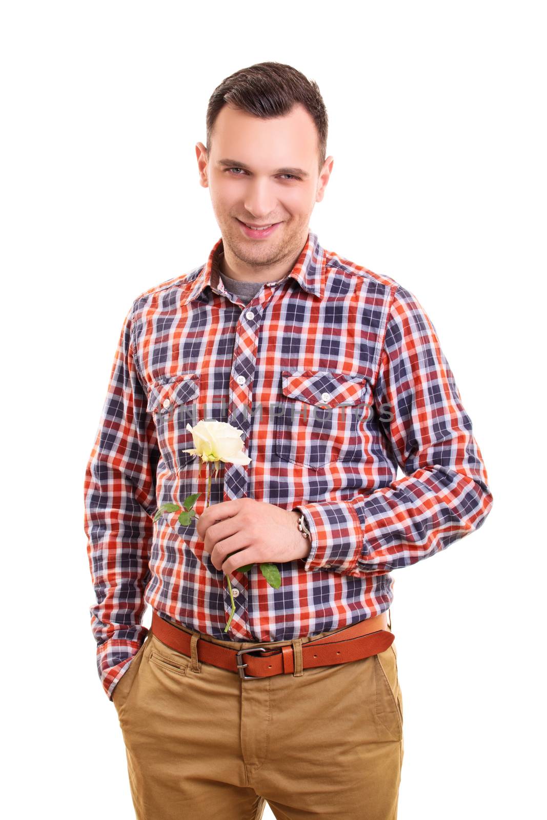 Handsome stylish young man holding a flower by Mendelex