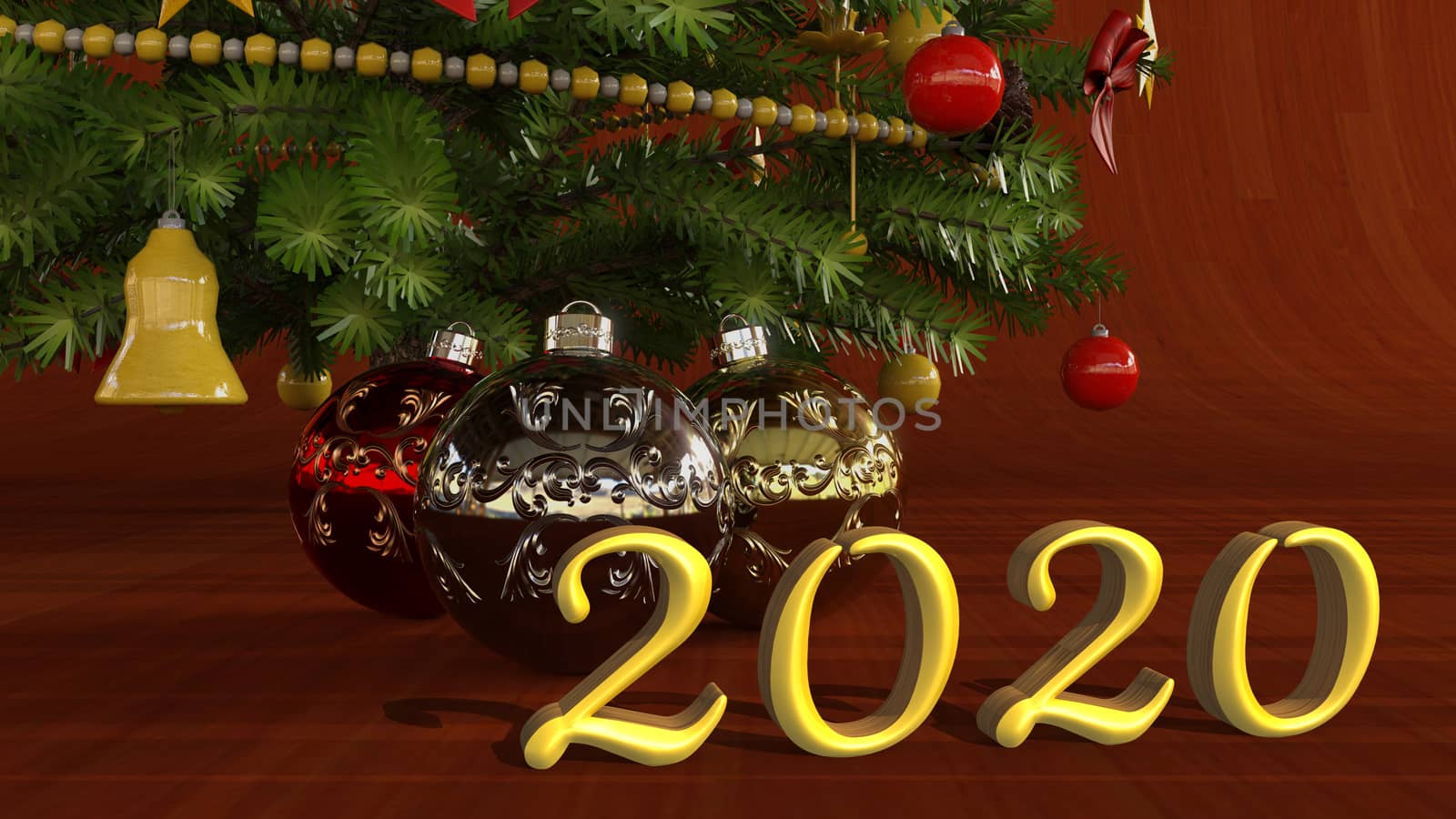 Christmas balls under Christmas tree. Year 2020. by ankarb