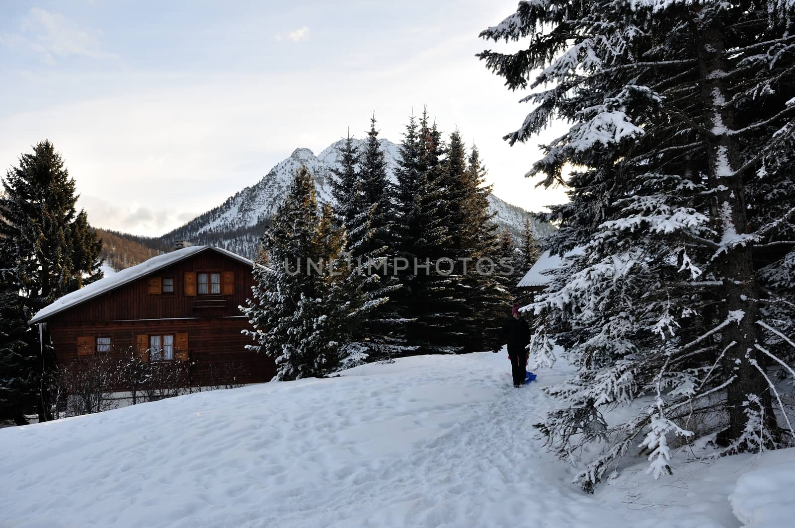 walk in the station of Montgenevre taken by the cold, the snow and the frost. France