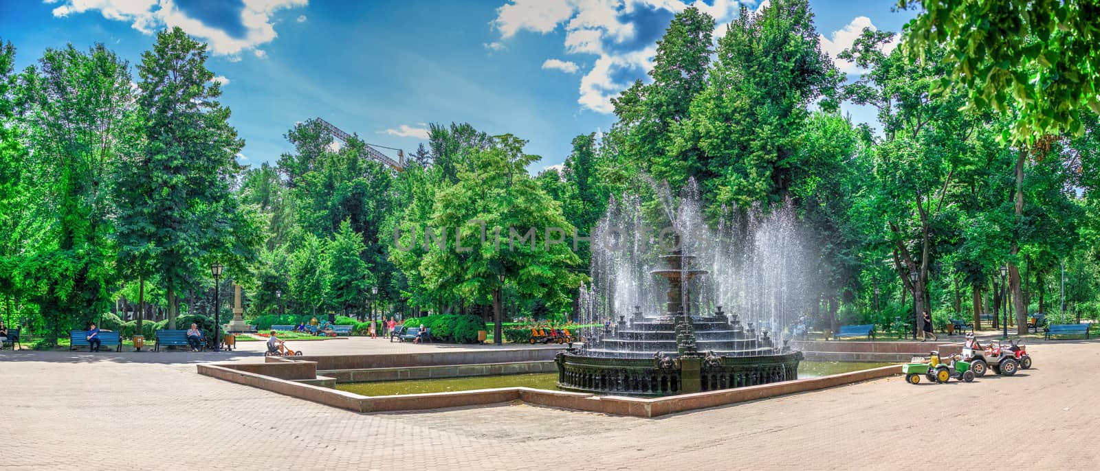 Chisinau, Moldova – 06.28.2019. Fountain in the Central Park of Stefan cel Mare, Chisinau, Moldova, on a sunny summer day