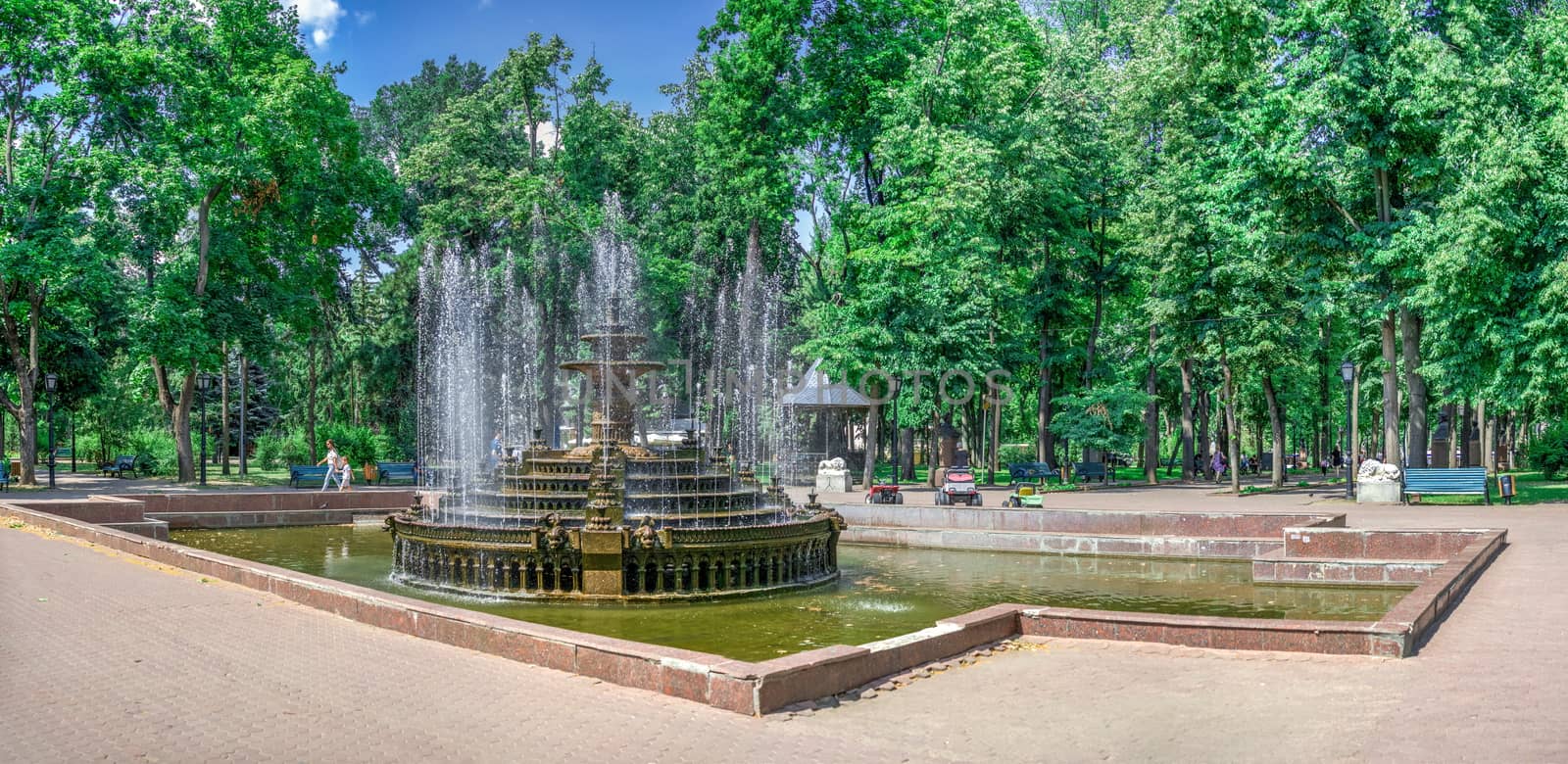 Chisinau, Moldova – 06.28.2019. Fountain in the Central Park of Stefan cel Mare, Chisinau, Moldova, on a sunny summer day