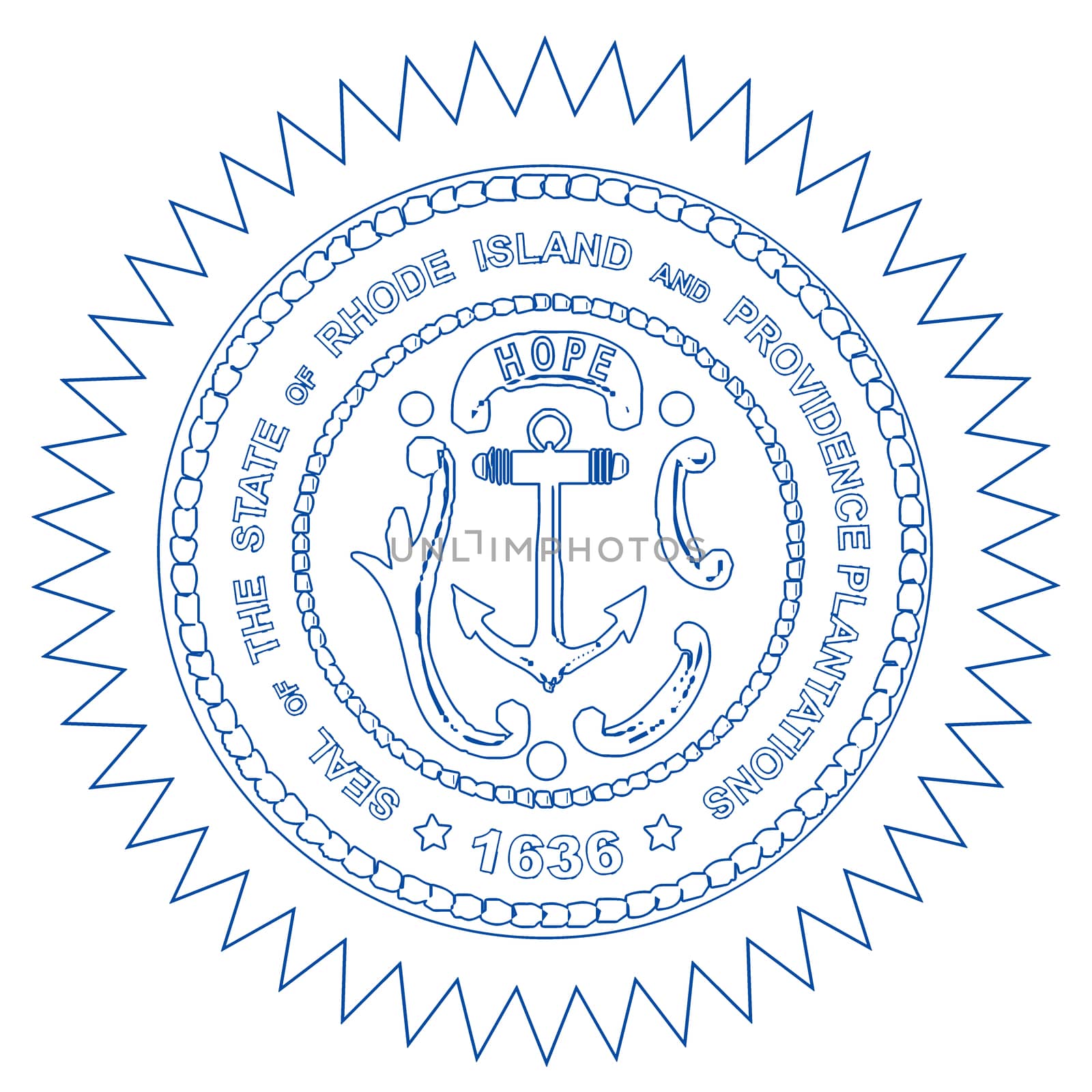 The grand seal of Rhode Island over a white background