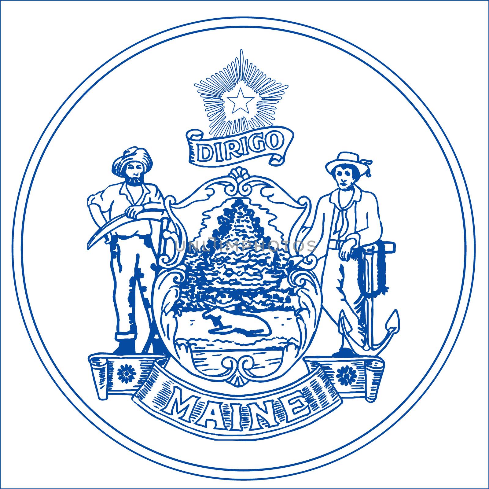 Maine state seal over a white background