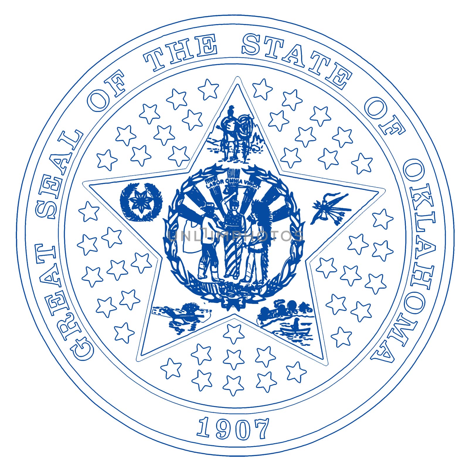 The state seal of the state of Oklahoma over a white background