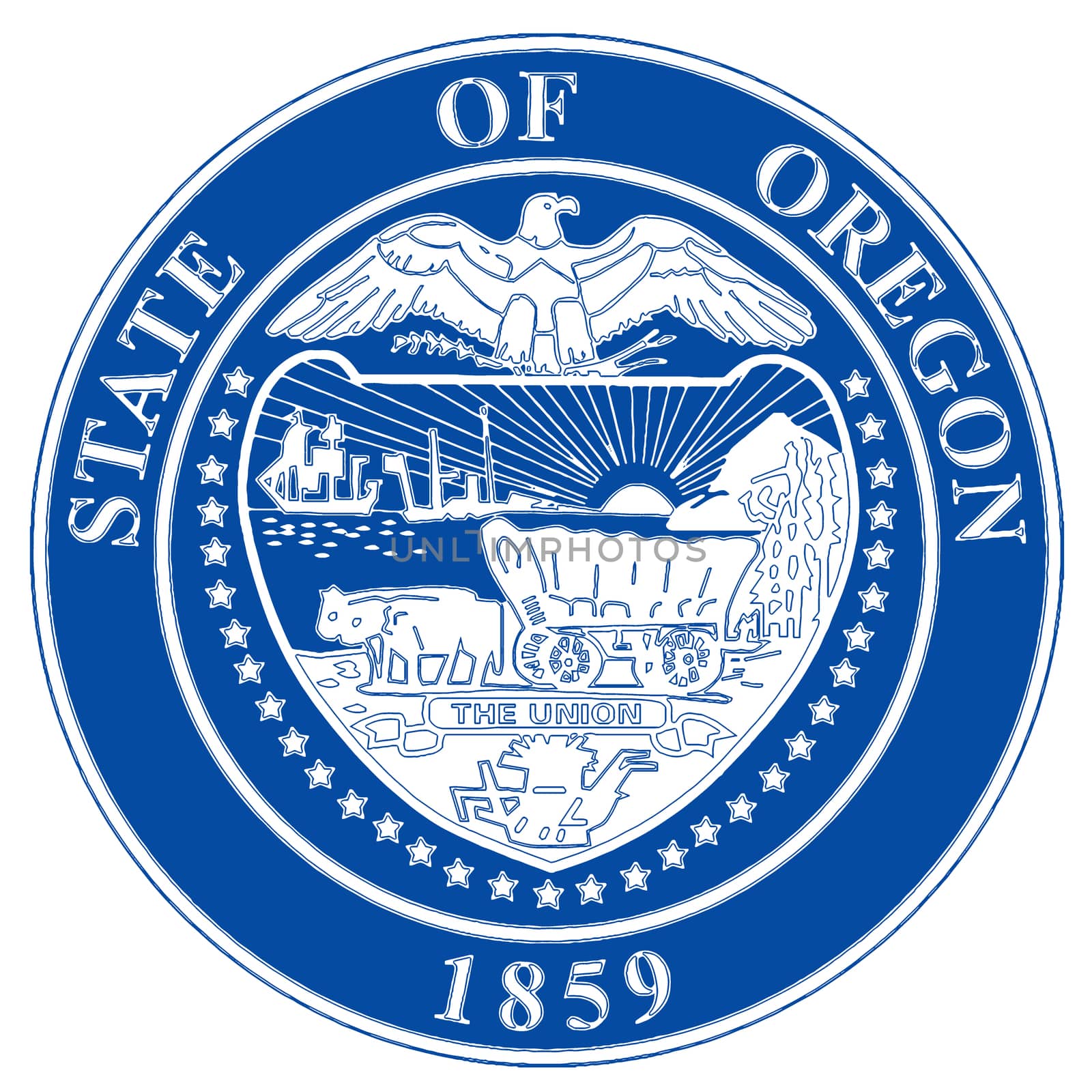 An illustration of the state of Oregon state seal over a white background