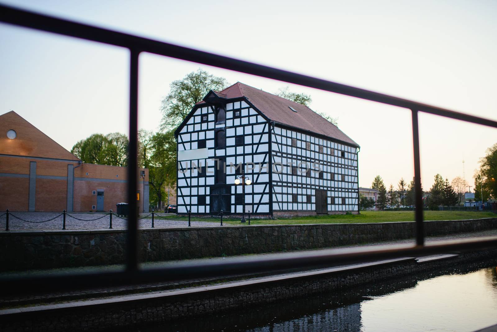 Small river in the city in spring