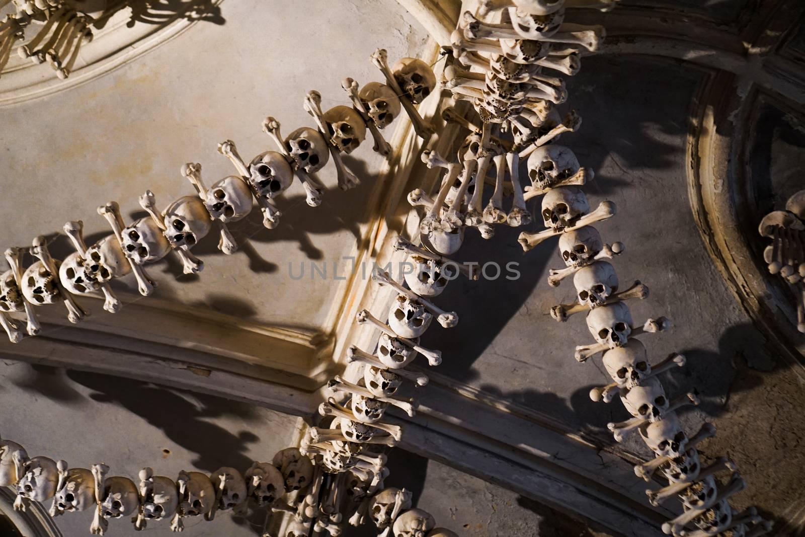 Czech Republic. Kutna Hora. Skulls and bones in the ossuary in Kutna Hora