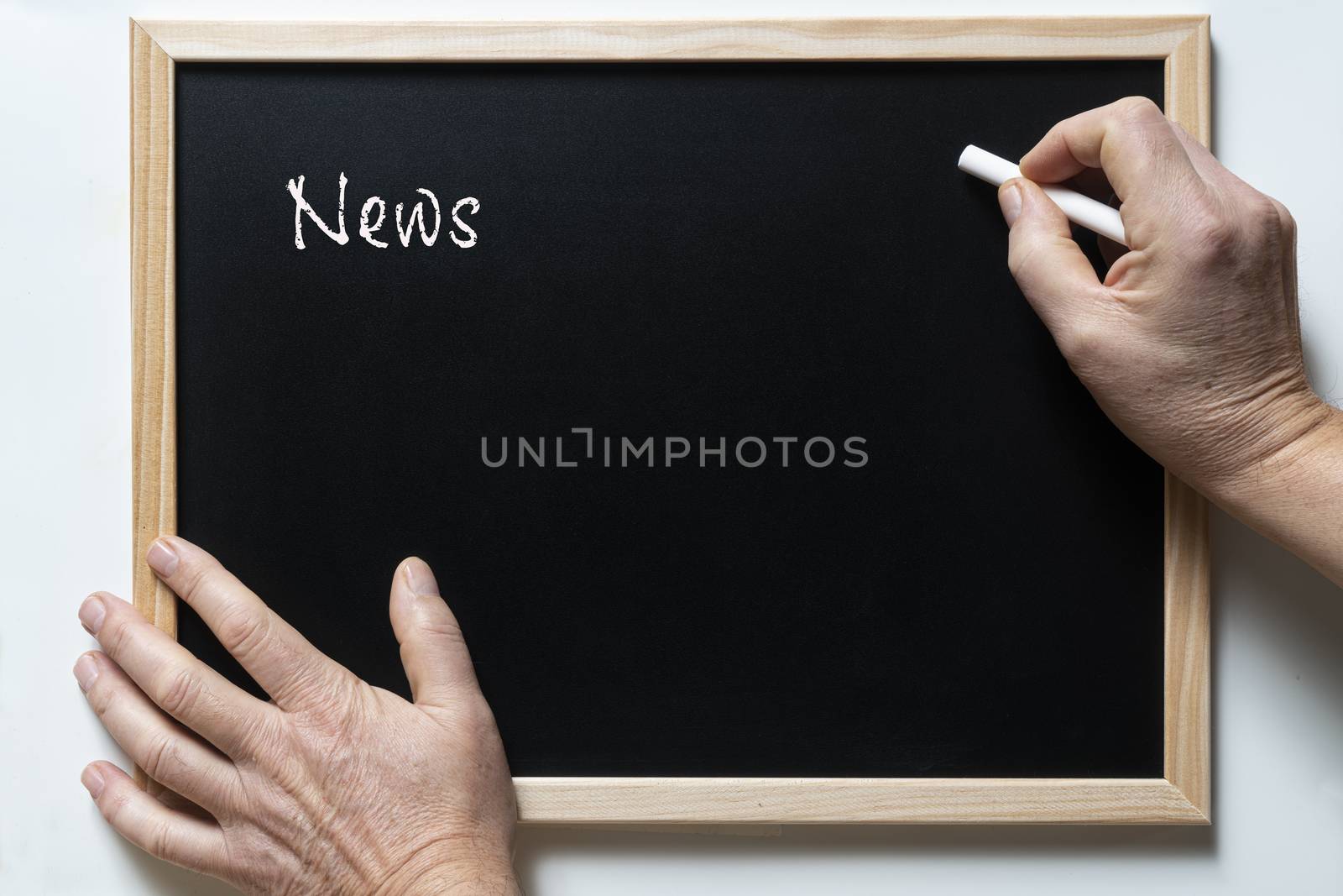 a blackboard with written the word news